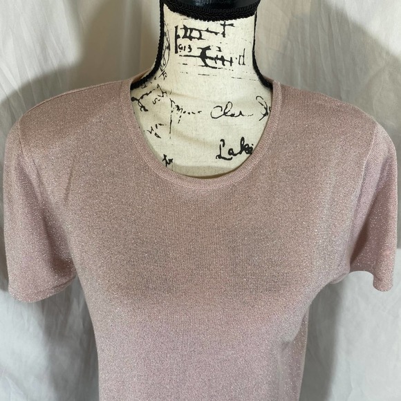 Patchington Crew Neck Short Sleeve Glitter Stretch Sweater W/Shoulder Pads Sz M - Picture 3 of 7